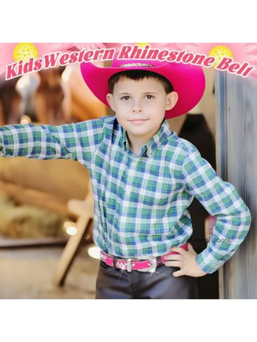 2 Pcs Rhinestone Belt for Kids, Artificial Leather Western Belts for Girls,